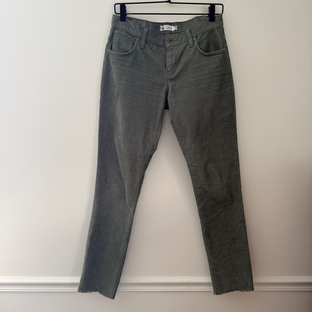 Carve Designs Sage Green Corduroy Slim Leg Frayed Hem Pants Womens Size 2